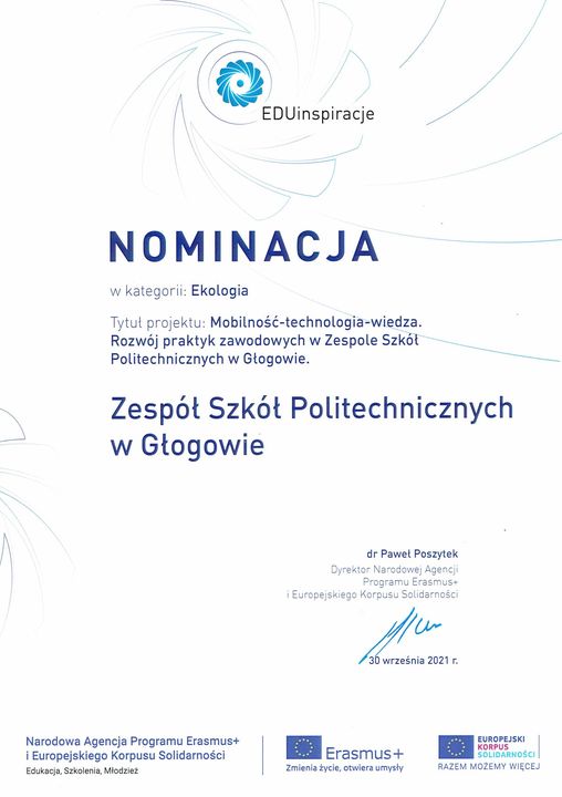 Nominacja EDUinspiracje, Zespół Szkół Politechnicznych w Głogowie