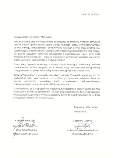 Życzenia dla Maturzyst&oacute;w, Zesp&oacute;ł Szk&oacute;ł Politechnicznych w Głogowie